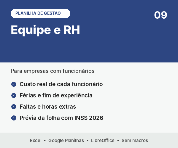 Planilha 09: Equipe e RH
